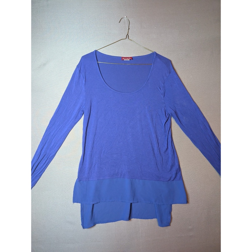 Panhandle Slim Tunic Top Womens L Blue Scoop Neck High Low Hem Side Slit Cowgirl
